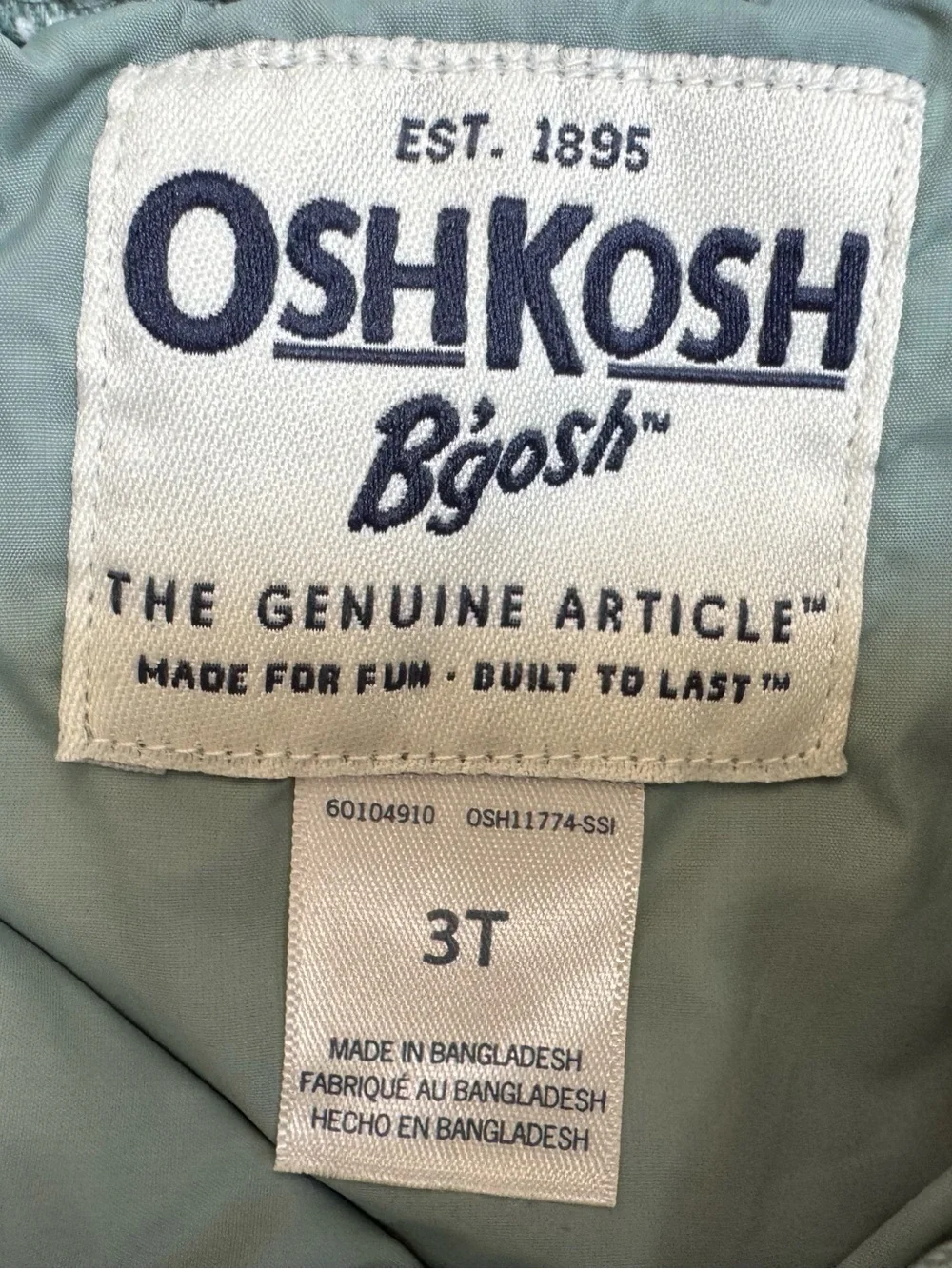 OshKosh B'gosh Sz 3T Sage Green & White Quilted Floral Kids Jacket